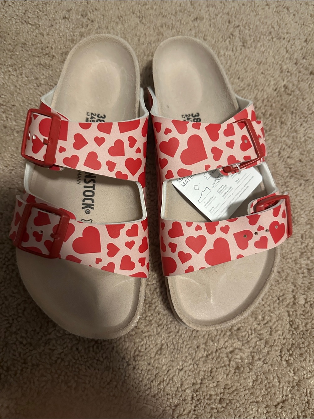 Birkenstock Kids Heart-Print Buckle Sandals in Red and Cream